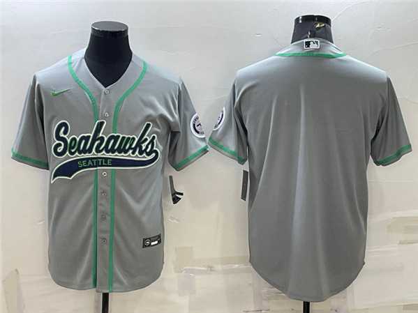 Mens Seattle Seahawks Gray With Patch Cool Base Stitched Baseball Jersey